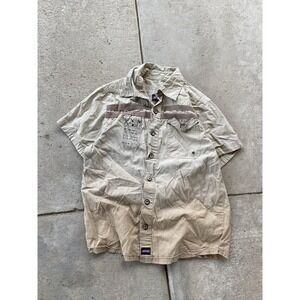 Dickies Shirt Boys Large 10/12 Small  Beige Short Sleeve Button Up Affli Graphic